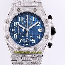 version RF Iced Out Full Diamonds Steel Case Royal 26170TI 26170ST 26470 Blue Dial Japan VK Quartz Chronograph Mens Watch Spo278b