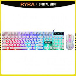 Keyboards RYRA USB Wired Gaming Keyboard Mouse Set PC Rainbow Colorful LED Illuminated Backlit Gamer Mouse And Keyboard Kit Home Office