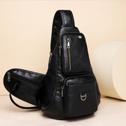 Factory wholesale ladies shoulder bag 5 colors outdoor sports casual men backpack simple solid color leather messenger bag daily Joker zipper women backpack 0381#