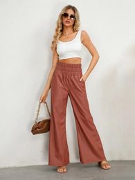 Women's Pants Fashion Women Faux Leather Straight High Waist PU Wide Leg Elegant Streetwear Autumn Winter Solid Color Flared Trousers