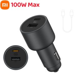 Control Original Xiaomi Car Charger 100W Max USBC USBA 5V 3A Dual Output 18W Fast Charging LED Charger For Samsung Huawei