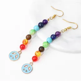 Dangle Earrings Natural Stone Yoga 7 Chakra Long Fringed Statement Drop Reiki Peace Charm Hoops Hanging Jewellery