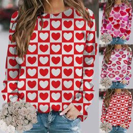 Women's Hoodies Fashionable Round Neck Casual Valentine's Day Love Printed Long Sleeved Top Ladies Light Hoodie Fleece Women