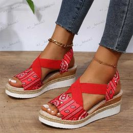 Sandals 2023 Casual Women Summer Wedges Sandals Comfy Peep Toe Snake Print Women Beach Sandals Female Sandalias Mujer Verano 2022 T240302