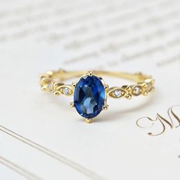 LAMOON Natural Topaz Rings For Women Gemstone Ring Blue 925 Sterling Silver K Gold Plated Wedding Engagement RI178 240227
