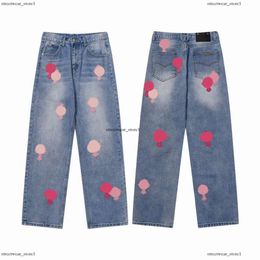 23Ss New Men's Jeans Designer Make Old Washed Chrome Straight Trousers Heart Letter Prints Long Style Hearts Purple Jeans Chromees Hearts 597