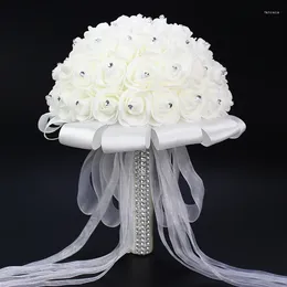 Wedding Flowers White Bouquet Bridal Bridesmaid Brooch Artificial Rose Flower Bouquets