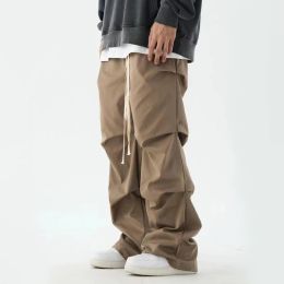 Pants HOUZHOU Baggy Cargo Pants Men Hip Hop Black Cargo Trousers Male Designer Parachute Khaki Loose Streetwear Pleated Cotton Casual