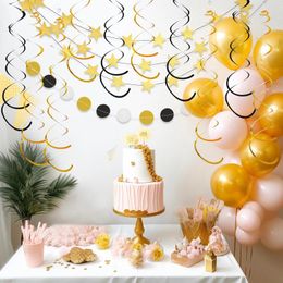 Party Decoration 14pcs Set 27 5inch Gold Aluminium Foil Hanging Swirls 13ft Paper Card Banner Ceiling Decorations