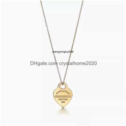 Anynecklace Classic S925 Sterling Sier Double Heart Plate Pendant With Drip Glue And Diamond Plated Tie Necklace Drop Delivery Dhuko