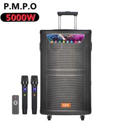 Speakers 5000W Peak Power Wooden 12 Inch Column Large size Outdoor Bluetooth Speaker Karaoke Party Subwoofer with Microphone FM USB Audio