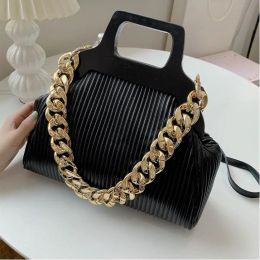 womens shoulder bags elegant atmosphere solid color striped handbag simple joker fold large women clutch bag street personality oversized chain backpack 10 colors