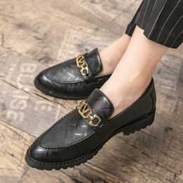 Loafers Shoes with PU Embossed Pattern Metal buckle Buckle Decoration Pointed Low Heel Comfortable Business Formal Men Shoes