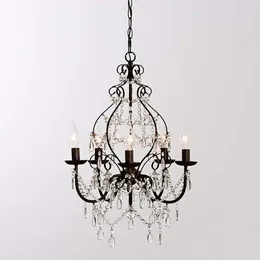 Chandeliers Pastoral Crystal Chandelier Led Beautifully Carved Living Room Bedroom Dining Creative Wrought Iron Light