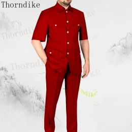 Suits Thorndike (Jacket+Pants) Fashion Men's Pure Colour Leisure Suits Grey Blue Black Slim Fit Men Business Banquet Suit Set Plus Size