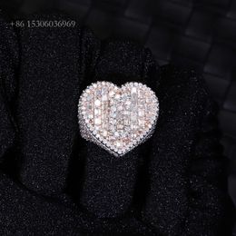 Xingguang Love Heart Baguette Iced Out Moissanite Gold Plated Pass Diamond Tester Pure Sier Hip Hop Ring