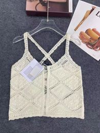 2024 fashionable women's classic embroidered lace vest designer high-end luxury knitted cotton suspenders shorts sexy black-white apricot tricolor