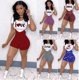 Women Tracksuits Two Piece Sets Summer Clothing Sling Letter Printing Plaid Shorts Tshirt Cheque Short Sleeve Pant Suits SXXXL3645977