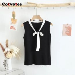 Camis Cotvotee Bow Tank Top Women 2023 New Fashion Summer Office Lady Sleeveless Tops Chic Vintage Casual Lace Up Loose Solid Tank Top