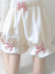 Women's Shorts Japanese White Sweet Lolita Women Bow Y2k Loose Kawaii Cute Female Retro Princess Pumpkin Warm Winter 2024