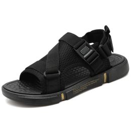 2024 Trendy Black Men's Sandals Outdoor Beach Shoes Thick Sole Fashion Summer Breathable Leisure Sports Sandals B5