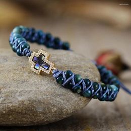 Charm Bracelets Punk Stones Cross Zircon String Braided Friendship Braclets Couples Woven Wrap Wristband Man Women Jewellery