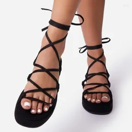 Sandals 2024 Sexy Solid Color Lace Up Women's Shoes Open Toe Summer Fashion Low Heel Outdoor Casual Plus Size