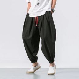 Pants 2023 Chinese style linen men's pants cotton hemp loose large size men's casual trousers Haren pants lantern bundle feet