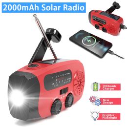 Radio Solar Hand Crank Radio FM AM WB Weather Radios 2000mAh USB Charging Outdoor Emergency LED Flashlight Power Ban