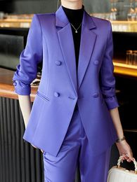 Women's Two Piece Pants Women Suits Office Sets Formal Satin Blazer 2024 Fashion Slash Neck Female Business Work Wear