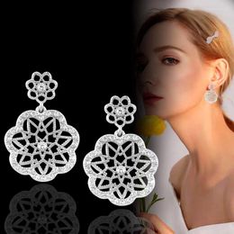 Dangle Earrings SINLEERY Romantic Lace Shaped Hollow Flower Rose Gold Silver Color Women Wedding Jewelry Accessories ES637