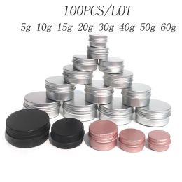 Bottles 100PCS 5g 10g 15g 20g 30g 40g 50g 60g Aluminium Tin Jars Metal 50ml Empty Cosmetic Face Care Eye Cream Lip Balm Gloss Packaging