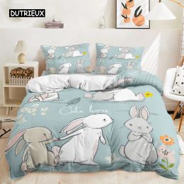 Set Cartoon Rabbit Duvet Cover Easter Bunny Bedding Set Cute for Kids Teens Girls Bedroom Decoration Duvet Cover Easter Gift Friends Sheer Curtains