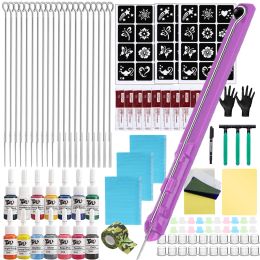 Kits DIY 3D Hand Poke and Stick Tattoo Kit With 12 Color Ink Pigment Needles Set for Body Art Hand Poke Stick Tattoo Beginners