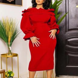 Casual Dresses 2024 High-end Young Office Lady Sexy Solid Sweet Fashion Slash Neck Full Sleeve High Waist Long Pencil Dress