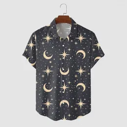 Men's Casual Shirts Muslim Shirt 3d Starry Moon Printed Oversized Fashion Blouse High-Quality Clothing Hawaiian Short Sleeved Tops