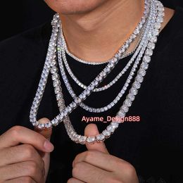 Hip Hop Iced Out White VVS 925 Sterling Silver 2MM 3MM 4MM 5MM 6.5MM Moissanite Diamond Men Tennis Chain Necklace Women