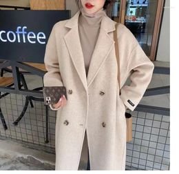 Women's Jackets Double-sided Cashmere Coat Mid Length 2024 Korean Hepburn Style Cocoon Drop Shoulder Woolen Women