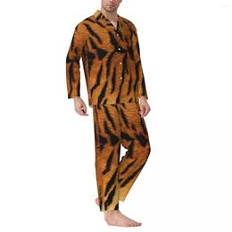 Men's Sleepwear Tiger Skin Print Pyjamas Man Animal Pattern Fashion Sleep Spring Two Piece Casual Oversized Printed Pyjama Sets