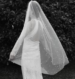 Bridal Veils Short Wedding Veil With Pearls Elegant 120CM One Layer Pearl Metal Comb Bride Veu De Noiva1391471