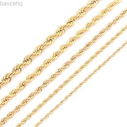 Kolye Kolyeler Yüksek Kaliteli Altın Kaplama Halat Zinciri Paslanmaz Çelik Kolye Kadınlar Erkekler Altın Moda Twisted Halat Zincirleri Mücevher Hediyesi 2 3 4 5 6 7mm 240302