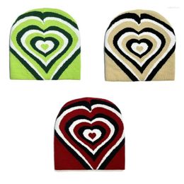 Berets Adult Teens Jacquard Heart Knitted Hat Winter Warmer Cycling Ear Protect