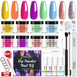 Färgglad spikdopppulver set naturligt torr ingen lampa bota konstdekoration pigment diy gel glitter franska akryl doppning kit 240301