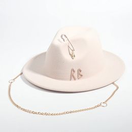 Luxury Desige Letter Fedora Hat For Women Metal Chain Decor Jazz Hat Party Church Caps 240220