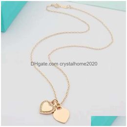Anypendant Necklaces Necklace Diamond Heart Double Womens Seiko Edition Steel Stamped Character Shaped Pendant Drop Delivery Dhmba