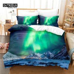 Set 3pcs Duvet Cover Set, Colorful Aurora Bedding Set, Soft Comfortable Breathable Duvet Cover, For Bedroom Guest Room Decor Sheer Curtains