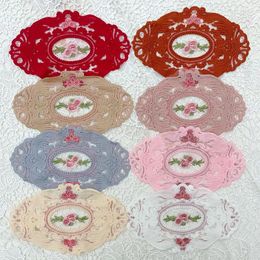 Table Mats Oval European Lace Embroidered Dining Mat Decorative Fabric Coffee Embroidery Retro Insulation Weave
