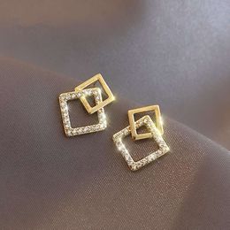 Japanese Korean Spring/summer New Minimalist Sier Needles, High-end Feeling, Square Geometry, Personalised Versatile Temperament, Earrings, and Earrings for