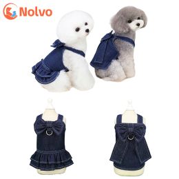 Dresses Bowknot Denim Style Cuate Cat Clothes Girl Small Dog Skirt Pet Clothing Summer Spring Cat Dress Puppy Clothing for Kitty Puppy