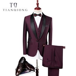 Suits TIAN QIONG Men Suit Wedding Suits For Men Shawl Collar 3 Pieces Slim Fit Burgundy Suit Mens Royal Blue Tuxedo(Jacket+Vest+Pants)